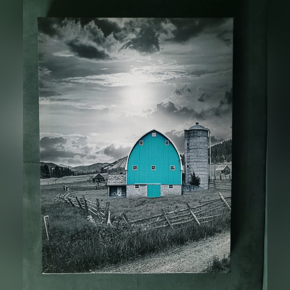 Teal Barn Canvas Farm Wall Art New Farmhouse Fence New